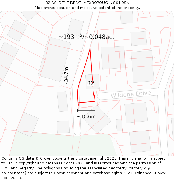 32, WILDENE DRIVE, MEXBOROUGH, S64 9SN: Plot and title map