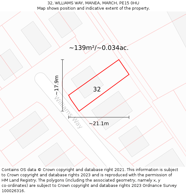 32, WILLIAMS WAY, MANEA, MARCH, PE15 0HU: Plot and title map