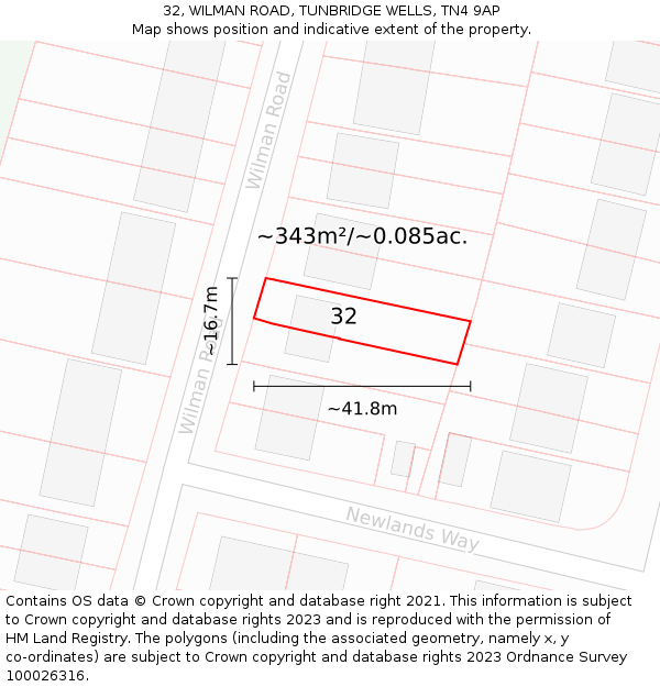 32, WILMAN ROAD, TUNBRIDGE WELLS, TN4 9AP: Plot and title map
