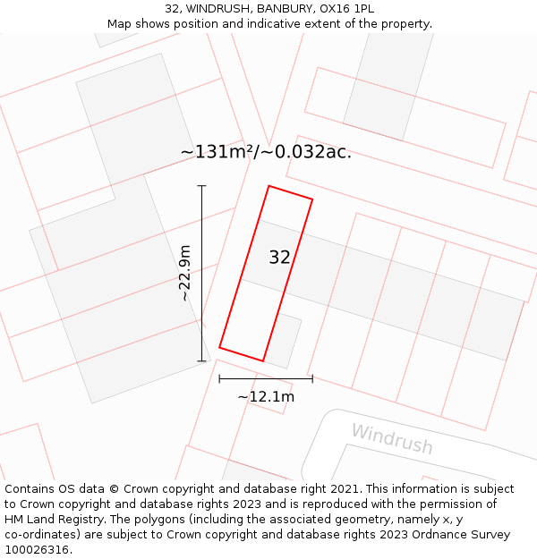 32, WINDRUSH, BANBURY, OX16 1PL: Plot and title map