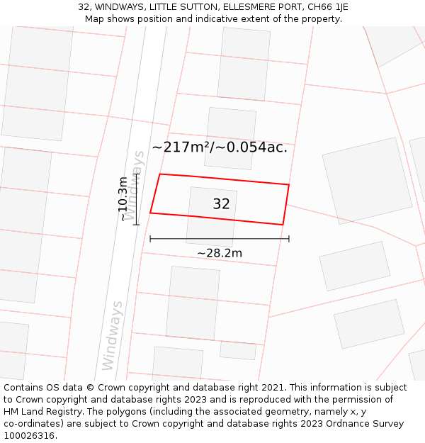 32, WINDWAYS, LITTLE SUTTON, ELLESMERE PORT, CH66 1JE: Plot and title map