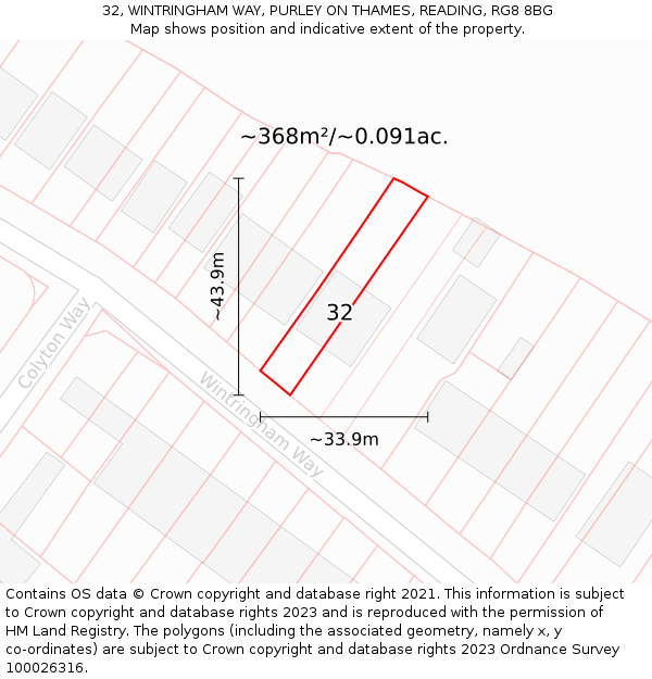 32, WINTRINGHAM WAY, PURLEY ON THAMES, READING, RG8 8BG: Plot and title map
