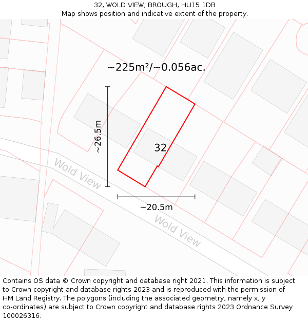 32, WOLD VIEW, BROUGH, HU15 1DB: Plot and title map