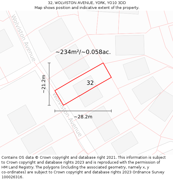 32, WOLVISTON AVENUE, YORK, YO10 3DD: Plot and title map