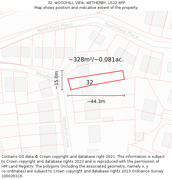 32, WOODHILL VIEW, WETHERBY, LS22 6PP: Plot and title map