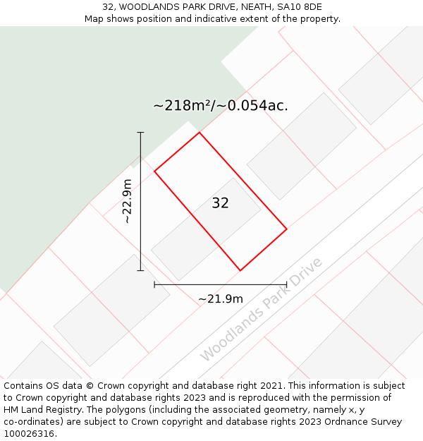 32, WOODLANDS PARK DRIVE, NEATH, SA10 8DE: Plot and title map