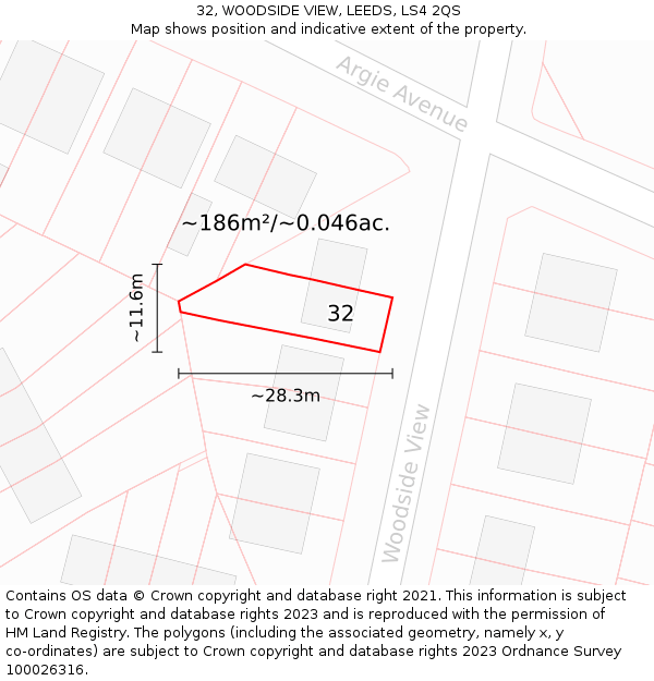 32, WOODSIDE VIEW, LEEDS, LS4 2QS: Plot and title map