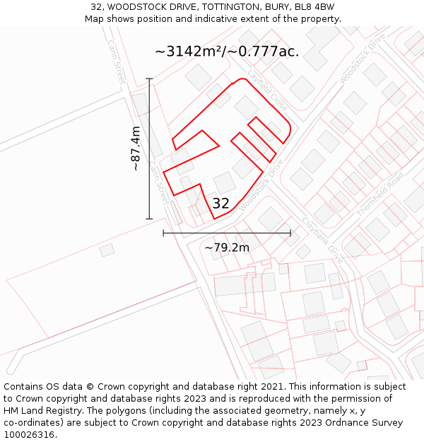 32, WOODSTOCK DRIVE, TOTTINGTON, BURY, BL8 4BW: Plot and title map