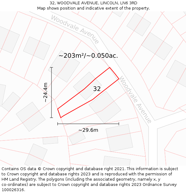 32, WOODVALE AVENUE, LINCOLN, LN6 3RD: Plot and title map