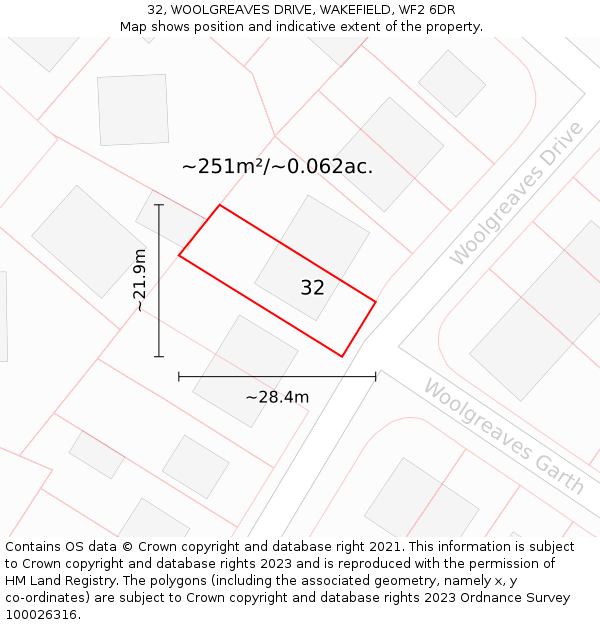 32, WOOLGREAVES DRIVE, WAKEFIELD, WF2 6DR: Plot and title map