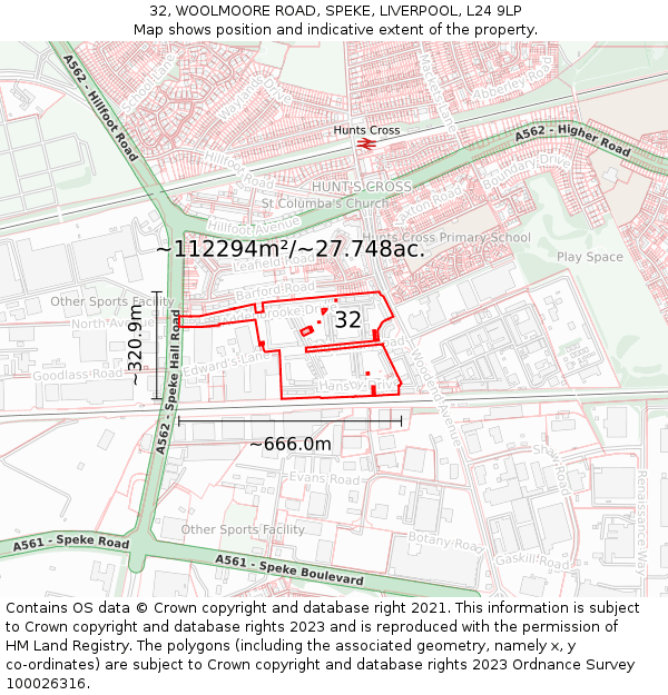 32, WOOLMOORE ROAD, SPEKE, LIVERPOOL, L24 9LP: Plot and title map