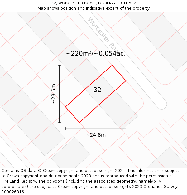 32, WORCESTER ROAD, DURHAM, DH1 5PZ: Plot and title map