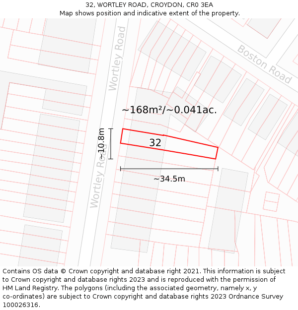 32, WORTLEY ROAD, CROYDON, CR0 3EA: Plot and title map