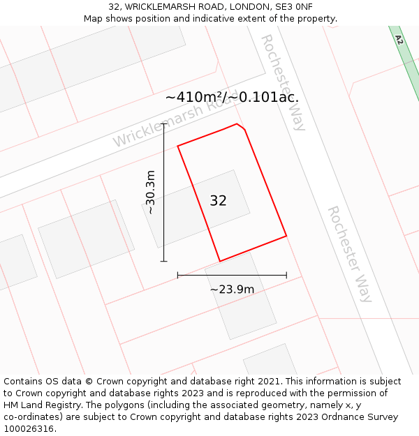 32, WRICKLEMARSH ROAD, LONDON, SE3 0NF: Plot and title map