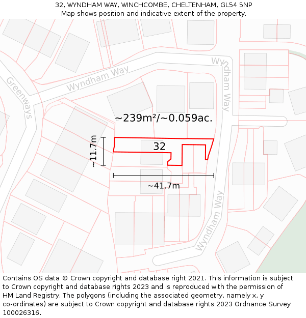 32, WYNDHAM WAY, WINCHCOMBE, CHELTENHAM, GL54 5NP: Plot and title map