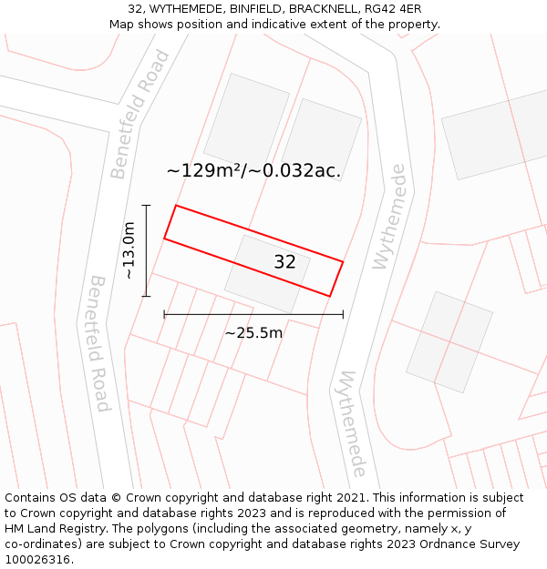 32, WYTHEMEDE, BINFIELD, BRACKNELL, RG42 4ER: Plot and title map