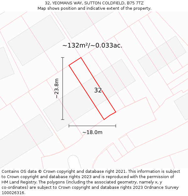 32, YEOMANS WAY, SUTTON COLDFIELD, B75 7TZ: Plot and title map