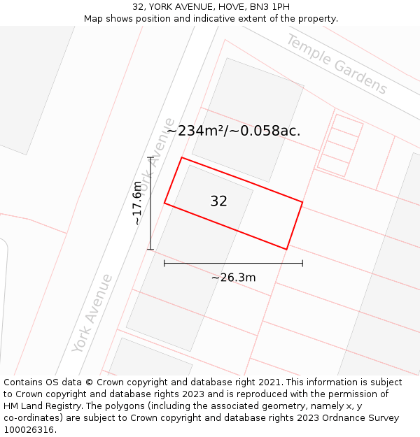 32, YORK AVENUE, HOVE, BN3 1PH: Plot and title map