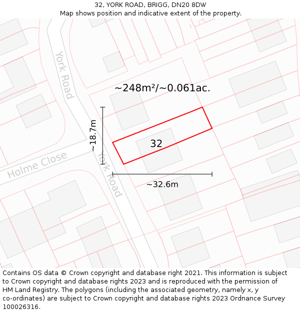 32, YORK ROAD, BRIGG, DN20 8DW: Plot and title map