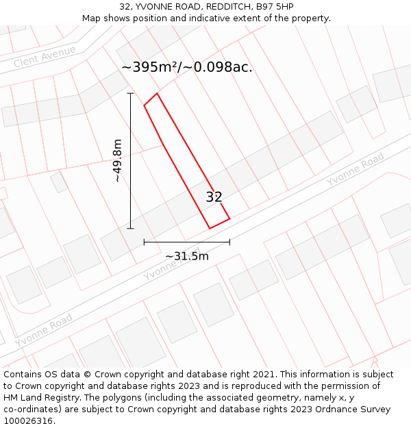 32, YVONNE ROAD, REDDITCH, B97 5HP: Plot and title map