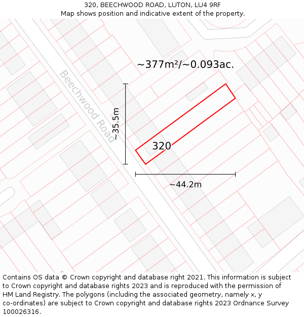 320, BEECHWOOD ROAD, LUTON, LU4 9RF: Plot and title map