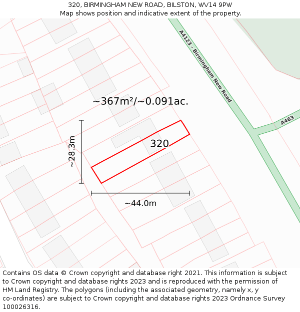 320, BIRMINGHAM NEW ROAD, BILSTON, WV14 9PW: Plot and title map
