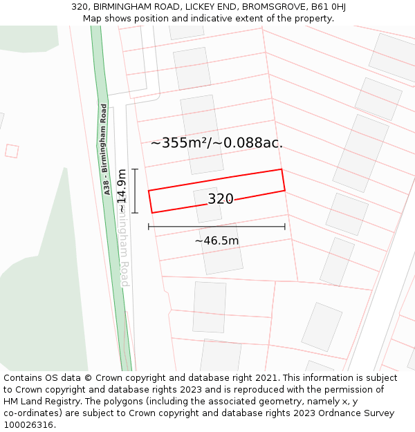 320, BIRMINGHAM ROAD, LICKEY END, BROMSGROVE, B61 0HJ: Plot and title map