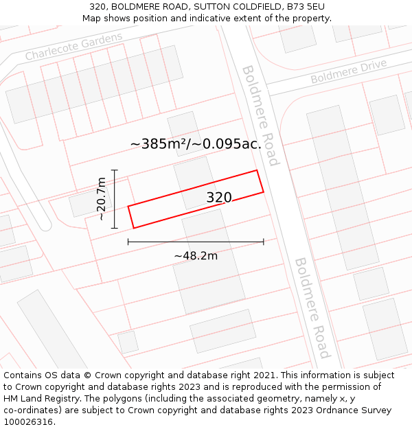 320, BOLDMERE ROAD, SUTTON COLDFIELD, B73 5EU: Plot and title map