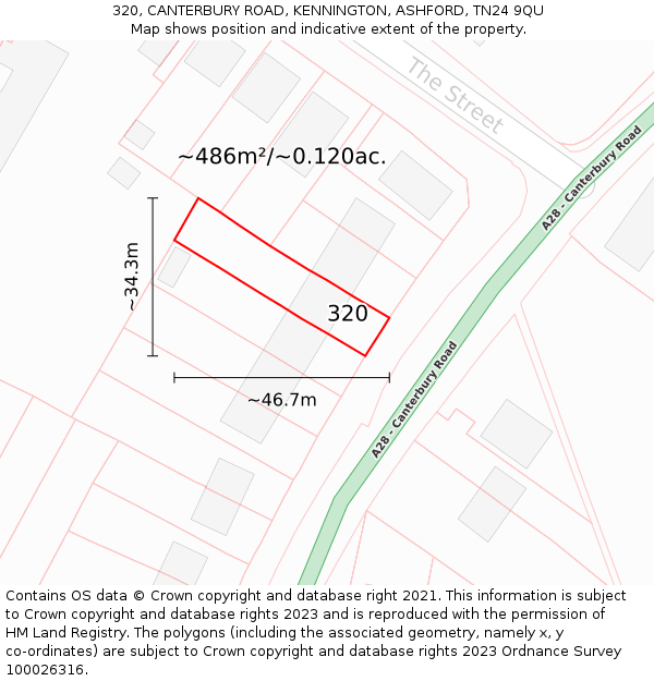 320, CANTERBURY ROAD, KENNINGTON, ASHFORD, TN24 9QU: Plot and title map
