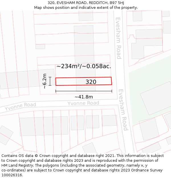 320, EVESHAM ROAD, REDDITCH, B97 5HJ: Plot and title map