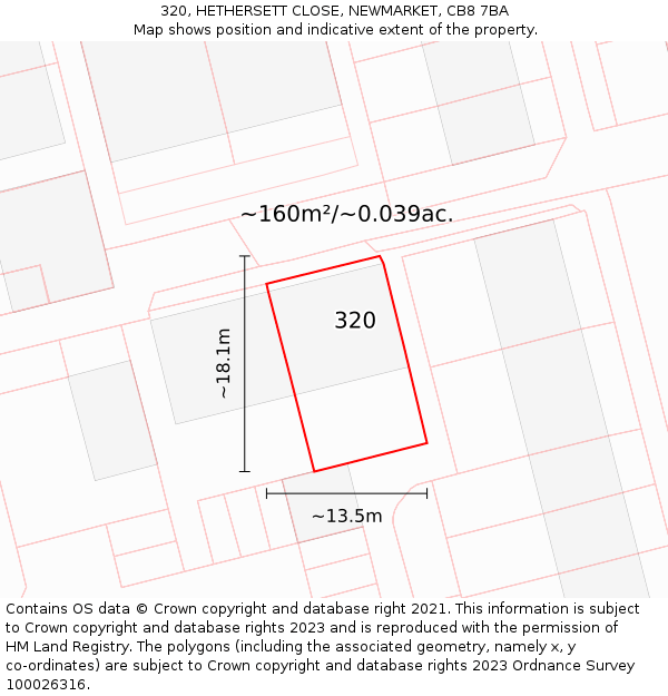 320, HETHERSETT CLOSE, NEWMARKET, CB8 7BA: Plot and title map