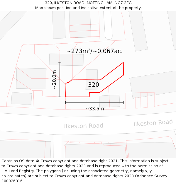 320, ILKESTON ROAD, NOTTINGHAM, NG7 3EG: Plot and title map