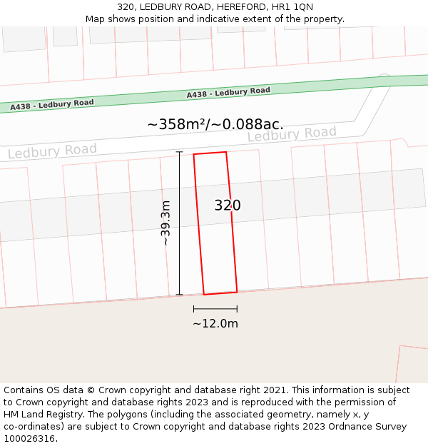 320, LEDBURY ROAD, HEREFORD, HR1 1QN: Plot and title map