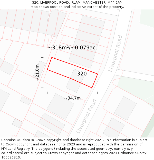 320, LIVERPOOL ROAD, IRLAM, MANCHESTER, M44 6AN: Plot and title map