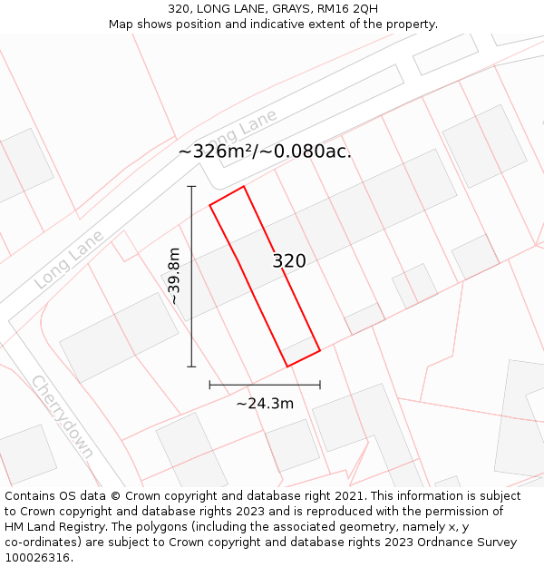 320, LONG LANE, GRAYS, RM16 2QH: Plot and title map