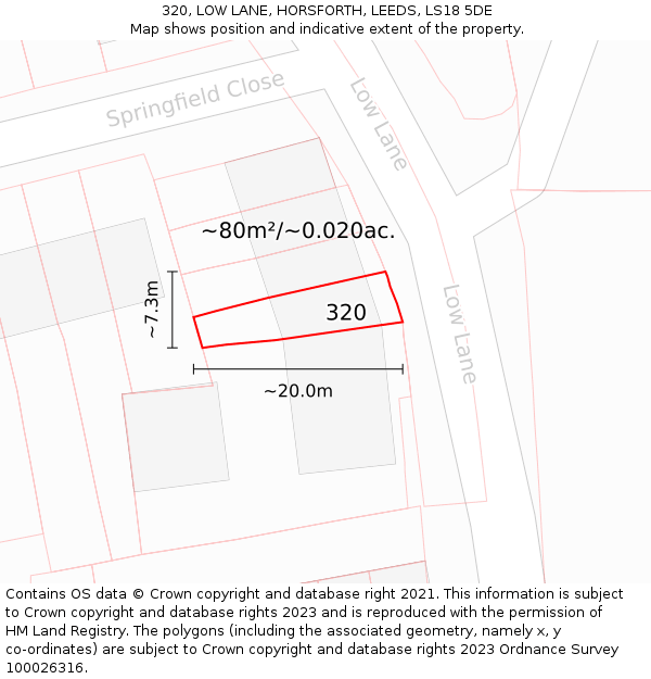 320, LOW LANE, HORSFORTH, LEEDS, LS18 5DE: Plot and title map