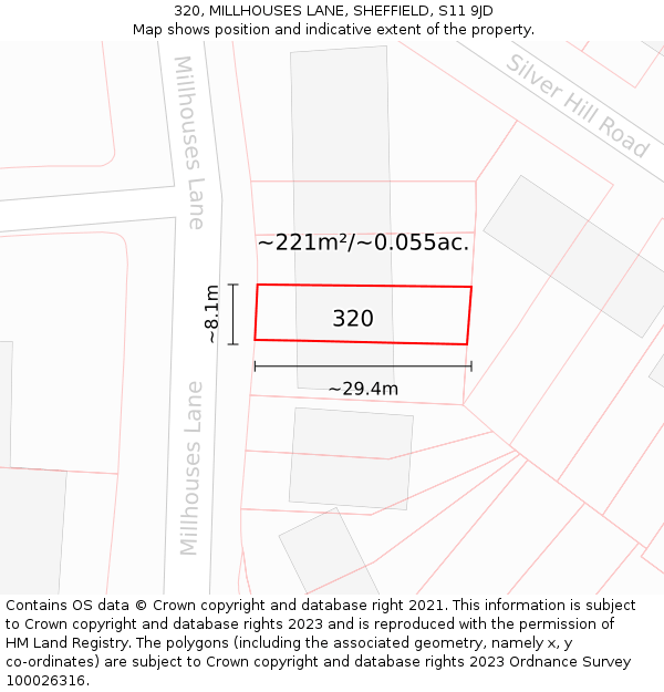 320, MILLHOUSES LANE, SHEFFIELD, S11 9JD: Plot and title map