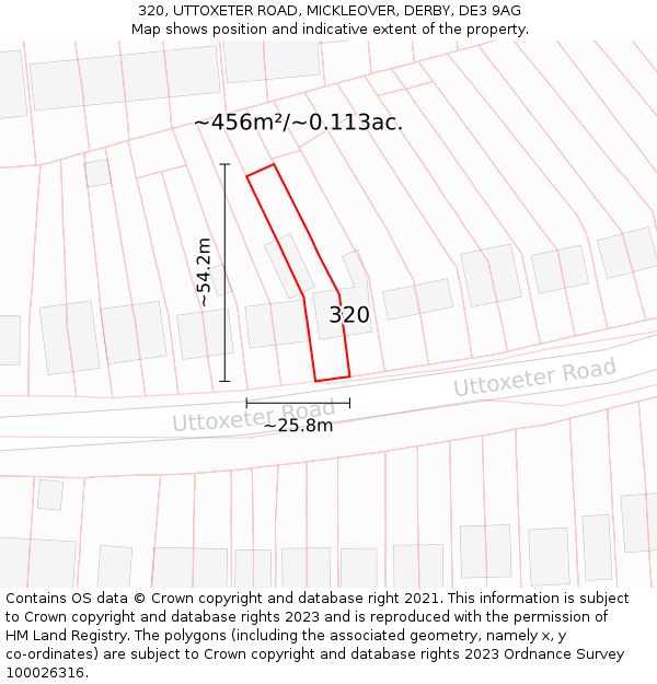 320, UTTOXETER ROAD, MICKLEOVER, DERBY, DE3 9AG: Plot and title map