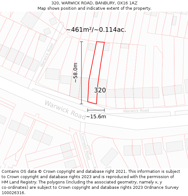 320, WARWICK ROAD, BANBURY, OX16 1AZ: Plot and title map