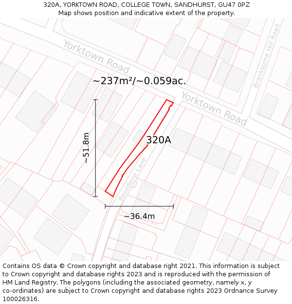 320A, YORKTOWN ROAD, COLLEGE TOWN, SANDHURST, GU47 0PZ: Plot and title map