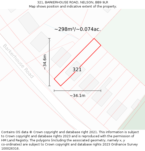 321, BARKERHOUSE ROAD, NELSON, BB9 9LR: Plot and title map
