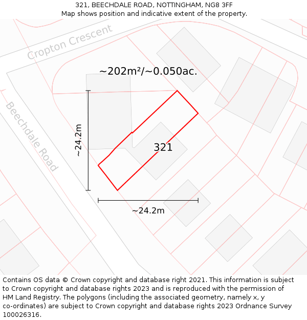 321, BEECHDALE ROAD, NOTTINGHAM, NG8 3FF: Plot and title map