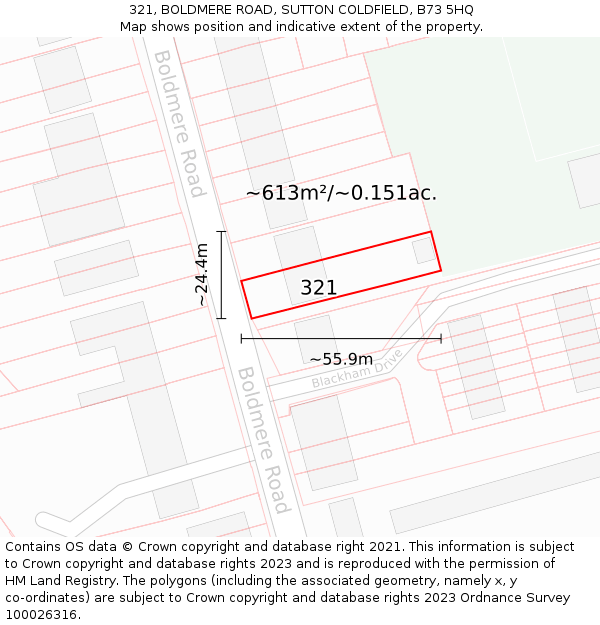 321, BOLDMERE ROAD, SUTTON COLDFIELD, B73 5HQ: Plot and title map