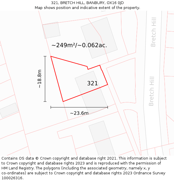 321, BRETCH HILL, BANBURY, OX16 0JD: Plot and title map
