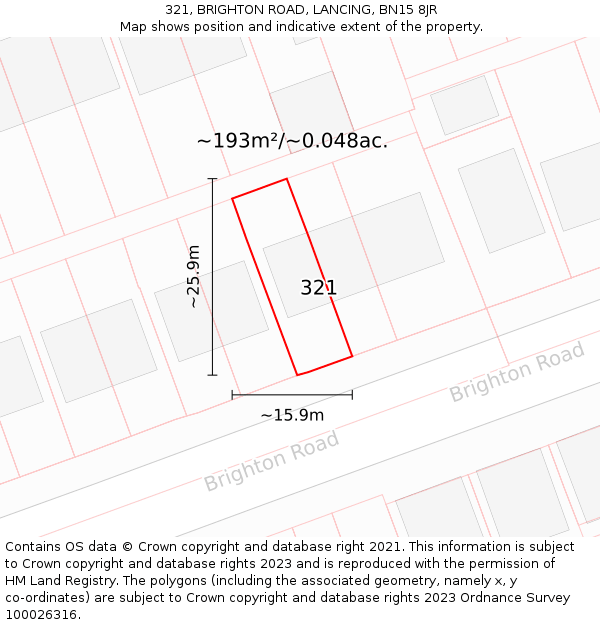 321, BRIGHTON ROAD, LANCING, BN15 8JR: Plot and title map