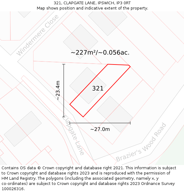 321, CLAPGATE LANE, IPSWICH, IP3 0RT: Plot and title map