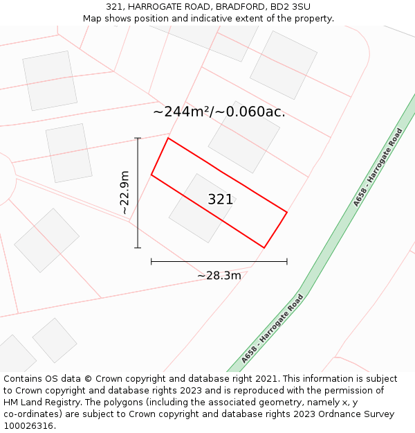 321, HARROGATE ROAD, BRADFORD, BD2 3SU: Plot and title map