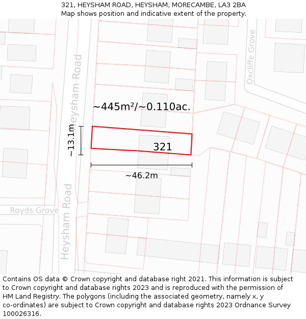 321, HEYSHAM ROAD, HEYSHAM, MORECAMBE, LA3 2BA: Plot and title map