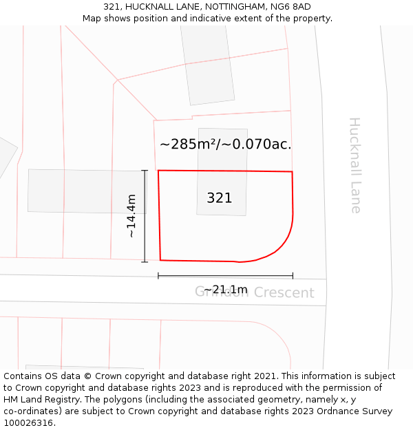 321, HUCKNALL LANE, NOTTINGHAM, NG6 8AD: Plot and title map