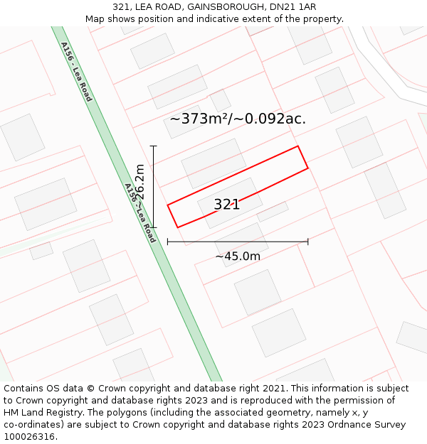 321, LEA ROAD, GAINSBOROUGH, DN21 1AR: Plot and title map
